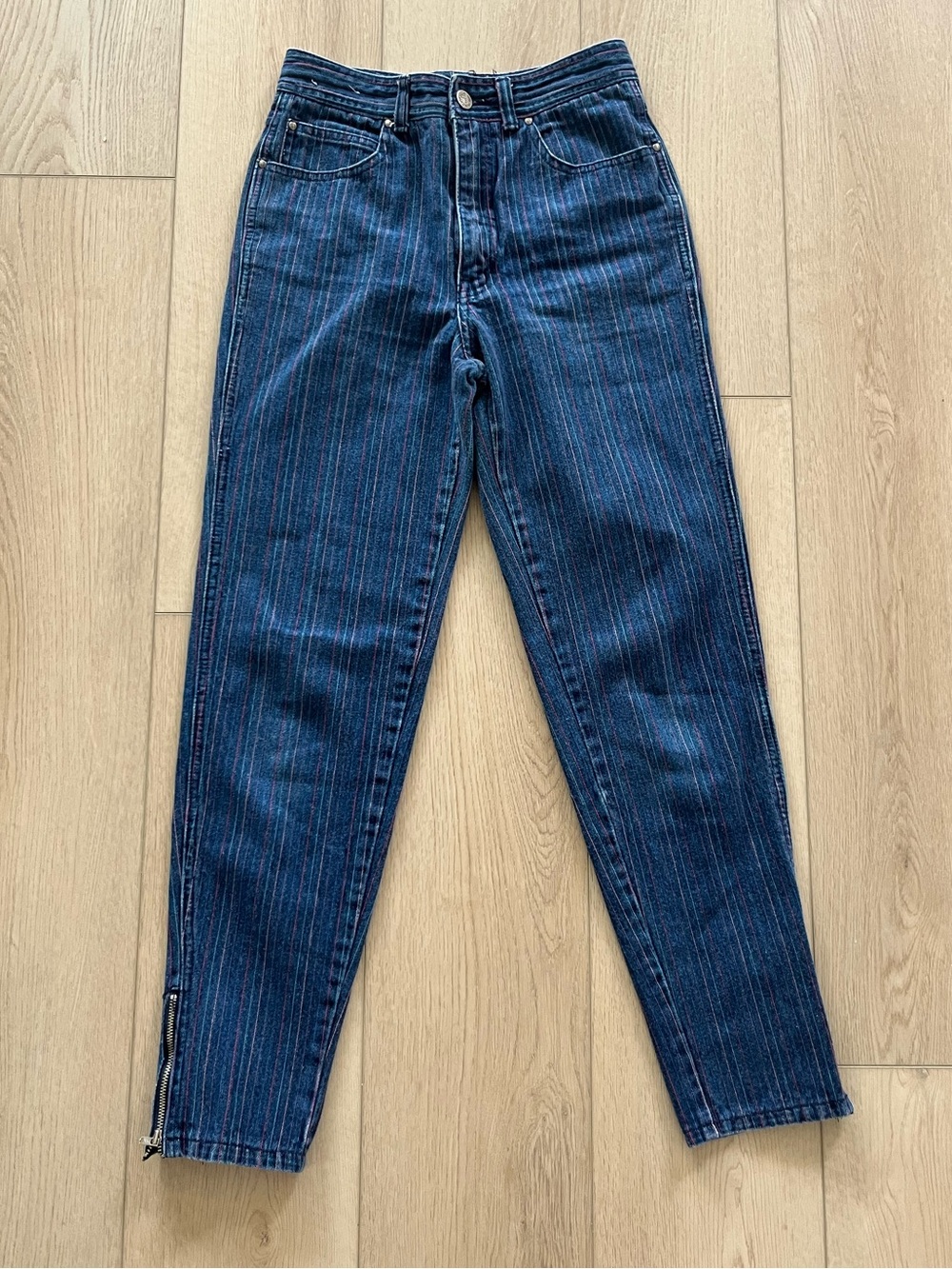 Vintage 80’s Jordache High Rise Pin Striped Zip Ankle Jeans Women’s 7 Long